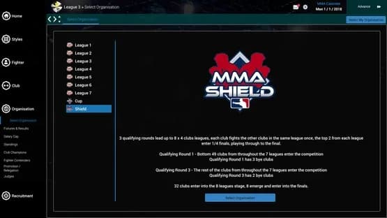 MMA Team Manager — Screenshots