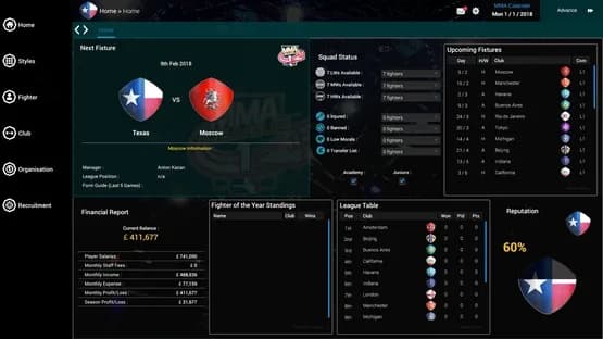 MMA Team Manager — Screenshots