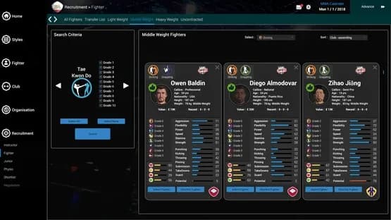MMA Team Manager — Screenshots